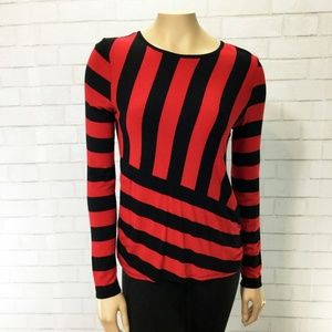 Vince Camuto Black & Red Stripe Long Sleeve Top S